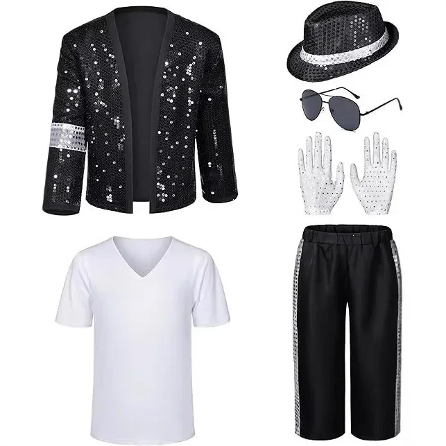 Disfraz de Michael Jackson para Adultos, Mujeres y Hombres, Estilo Pop de los 80 y 90, Peluca para Cosplay, Halloween, Actuaciones, Baile Hip Hop, Ropa Familiar