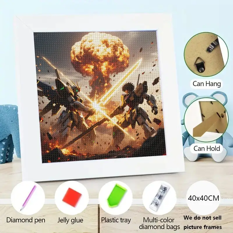 

1 шт. 5D DIY комплект алмазной живописи, Epic Gundam Mecha Robot Battle Anime Sci-Fi Explosion Full Drill Diamond Art Craft, Home Wall D