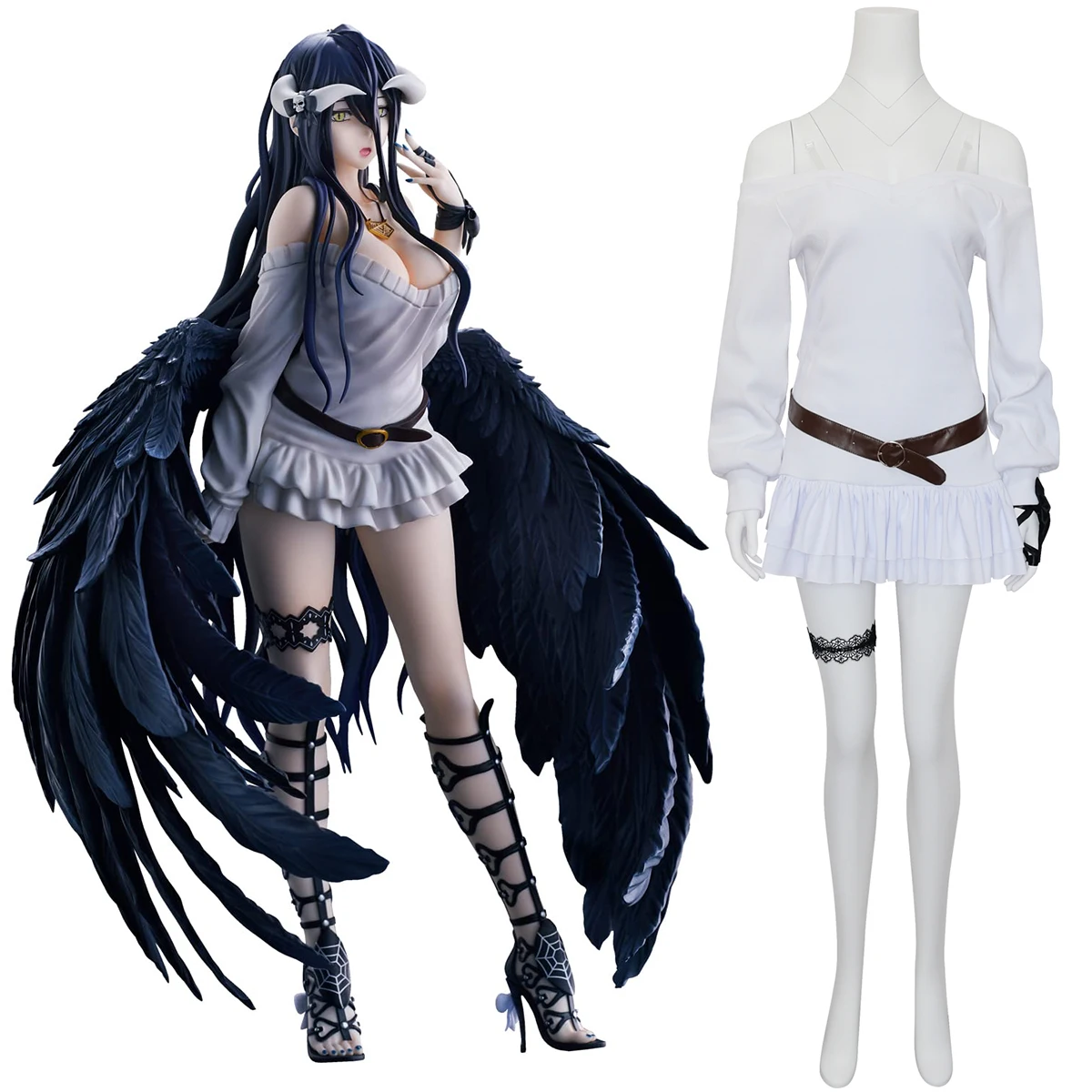 

IN STOCK Overlord Great Tomb of Nazarick Albedo Cosplay Costume So-Bin Ver. White Off Shoulder Ruffle Dress Outfit 2026