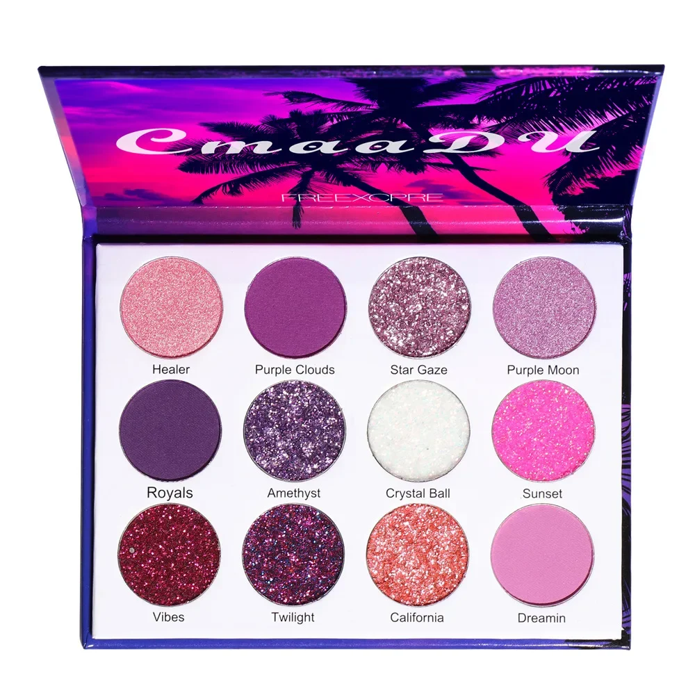 CmaaDU Nieuwe 12-kleuren Glitter Oogschaduw Palet Shimmer Metallic Schaduw Make-Up Blijvende Mineraal Poeder Oogschaduw Pallet Cosmetica