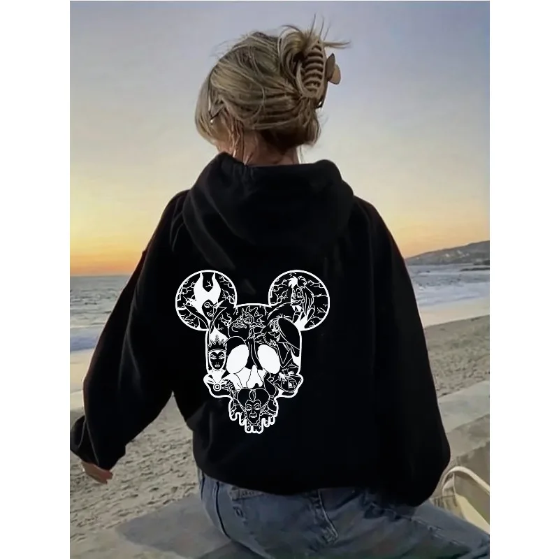 ديزني القوطية نمط ميكي الجمجمة طباعة شعبية ملابس الشارع عارضة وعصرية للرجال والنساء في الخريف والشتاء