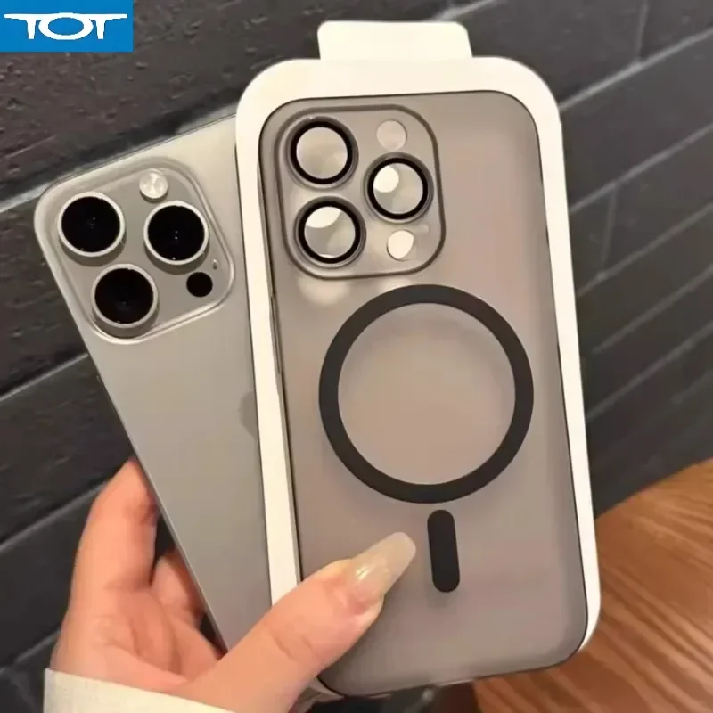 

Роскошный ультратонкий матовый чехол для iPhone 15, 14, плюс 13, 12, 11 Pro Max для Magsafe Wireless Charge, магнитный прозрачный противоударный чехол