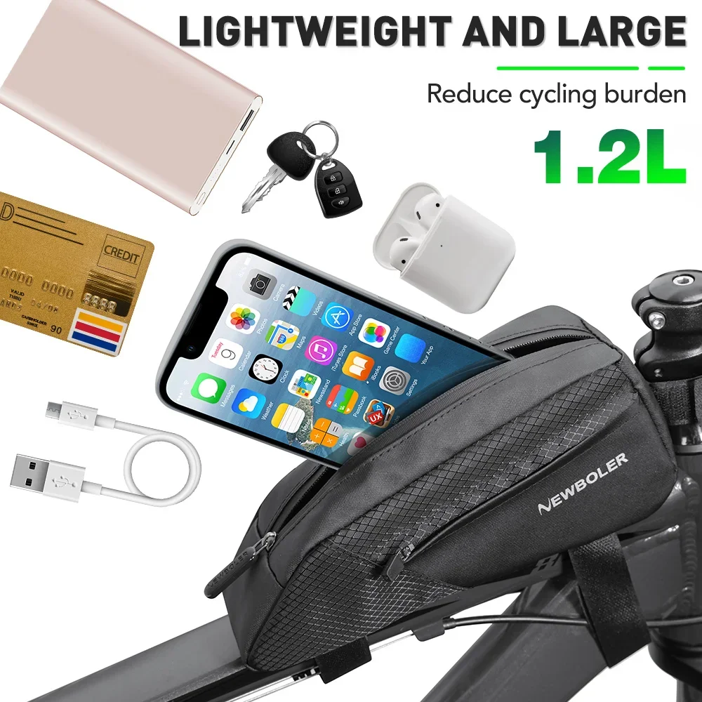 Bolsa de bicicleta de 1,2 L, bolsa de ciclismo de tubo frontal con marco portátil, bolsa de alforja para bicicleta de montaña y carretera, bolsa de ciclismo ultraligera de gran capacidad