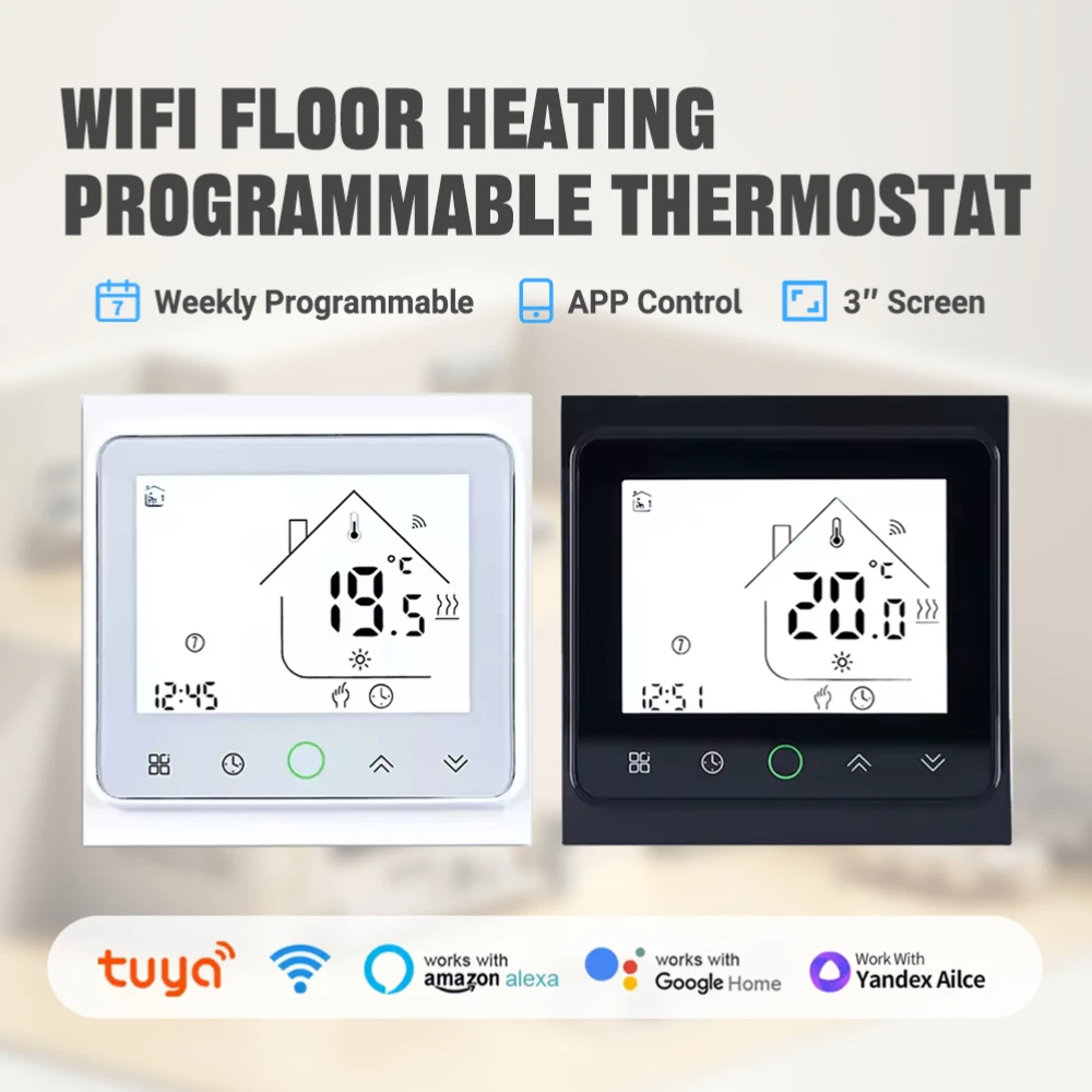 Intelligent Floor Heating Thermostat AC230V 3A 16A with APP/Voice Control WiFi Connectivity for Water & Electric Heating Systems