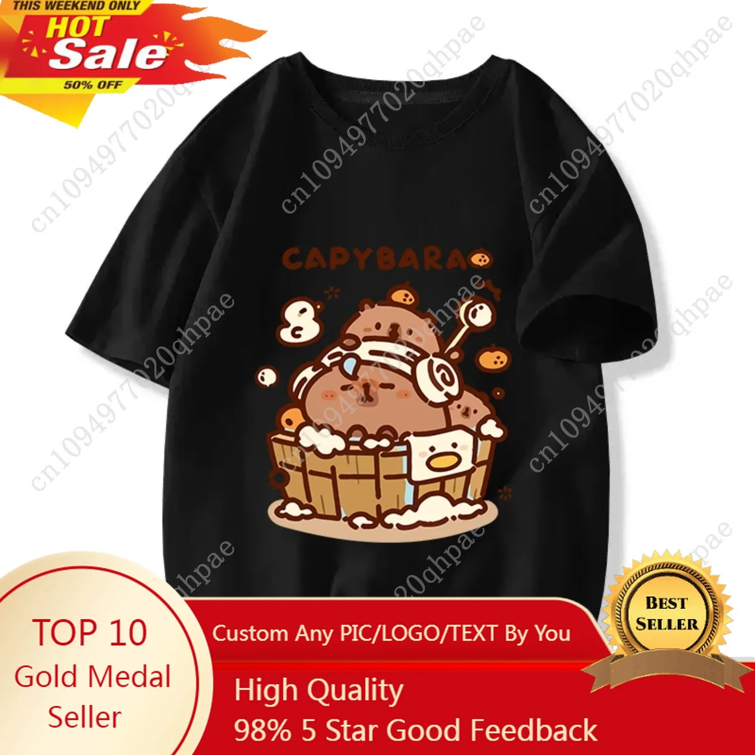 

Children's Clothing Kawaii Cartoon Capybara Print Short Sleeve T-shirt Cute Capibara Boy And Girl 100%Cotton Fashion Tops Tee