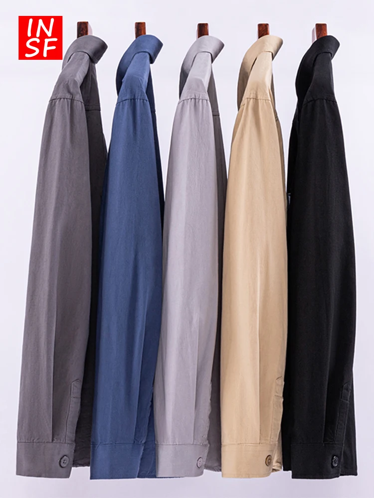 

00% Pure Cotton Long Sve Men's irt Casual Loose Fit Spring Autumn New Sle Iron-Free Faionable Brand Insf