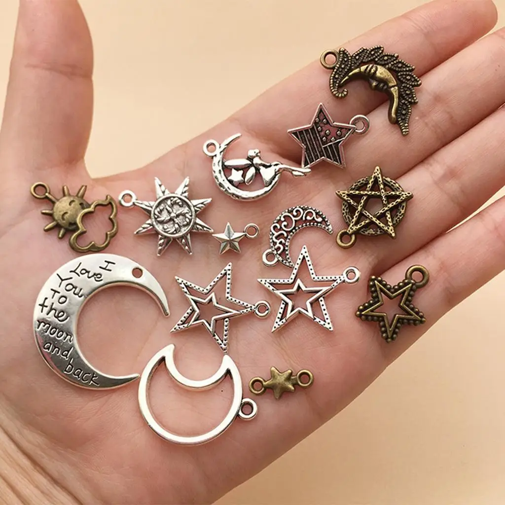 Lucky Star Metal Beads Pendant 76 Pack for Crafting Necklaces Bracelets Amulet Jewelry