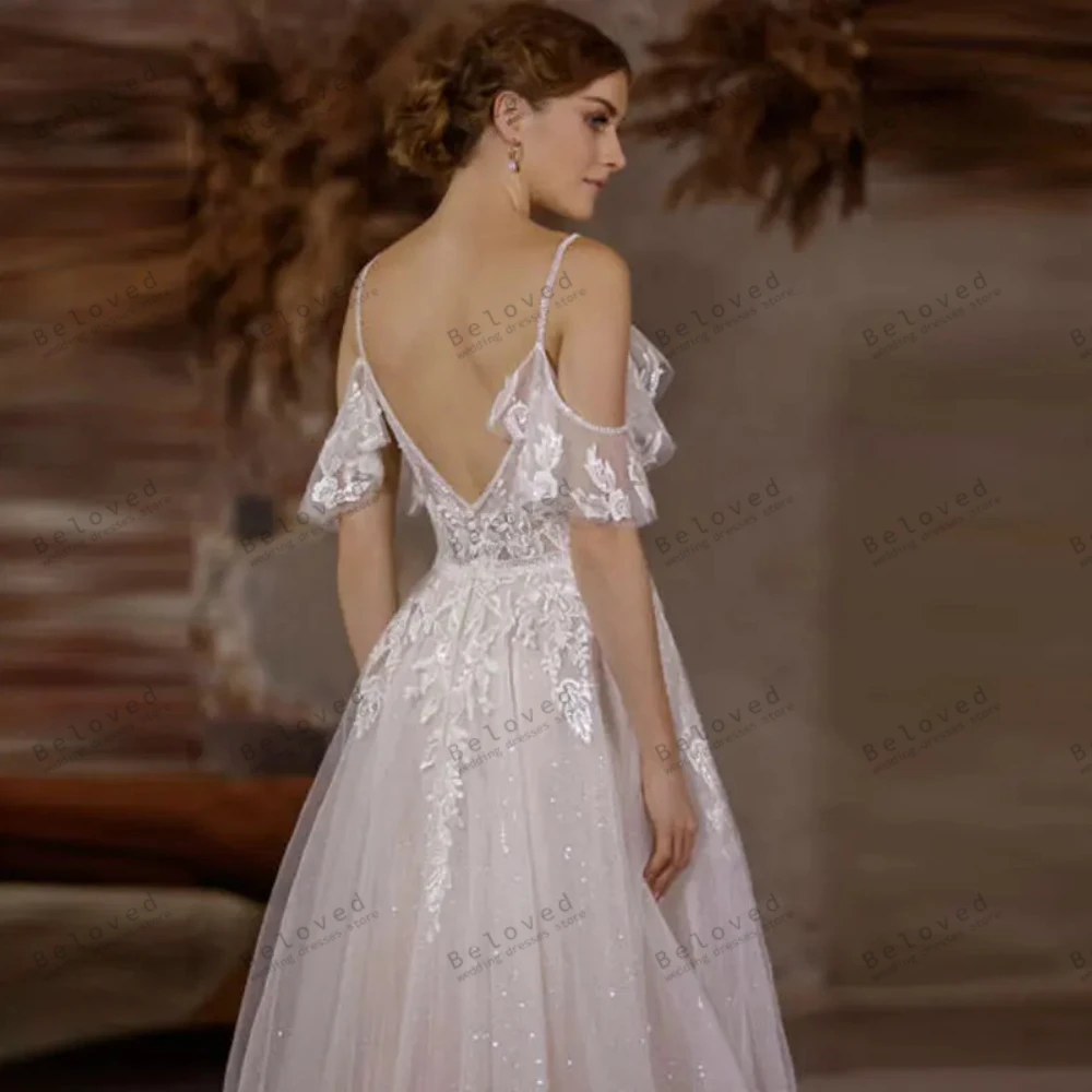 Abiti da sposa squisiti a-line Tulle abiti da sposa a strati Appliques di pizzo con paillettes abiti con spalle scoperte 2024 abiti da sposa