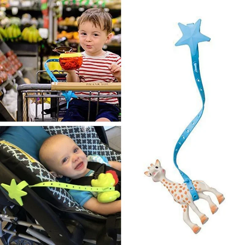 Baby Stroller Hook Silicone Star Pacifier Chain Non-Toxic Teether Strap Kids Toy Holder Organizer Stroller Accessories