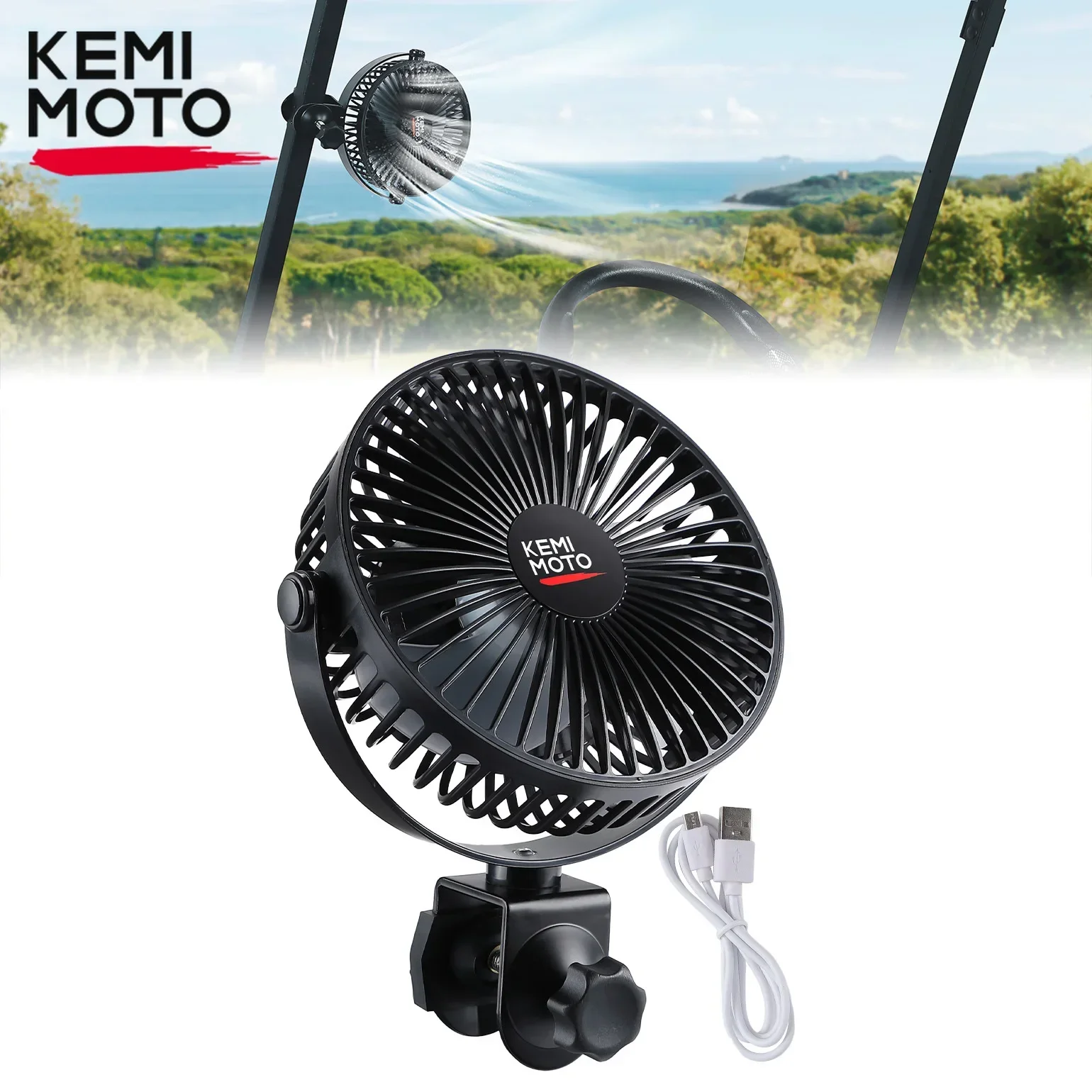 KEMIMOTO Golf Cart Cooling Fan w/ Clip for EZGO TXT/RXV for Club Car DS/Precedent for YAMAHA USB Outdoor Portable 360-Degree