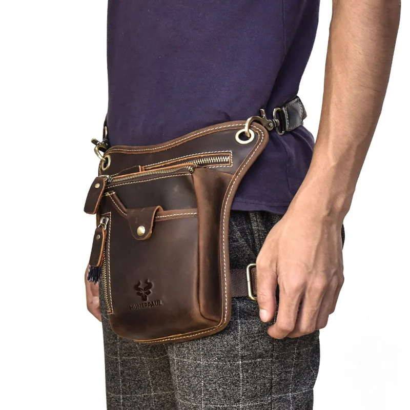 

HUMERPAUL Men's Genuine Leather Thigh Bag Multi Use Shoulder Crossbody Bags Adjustable Strap Outdoor Hip Bag for Travel & Daily