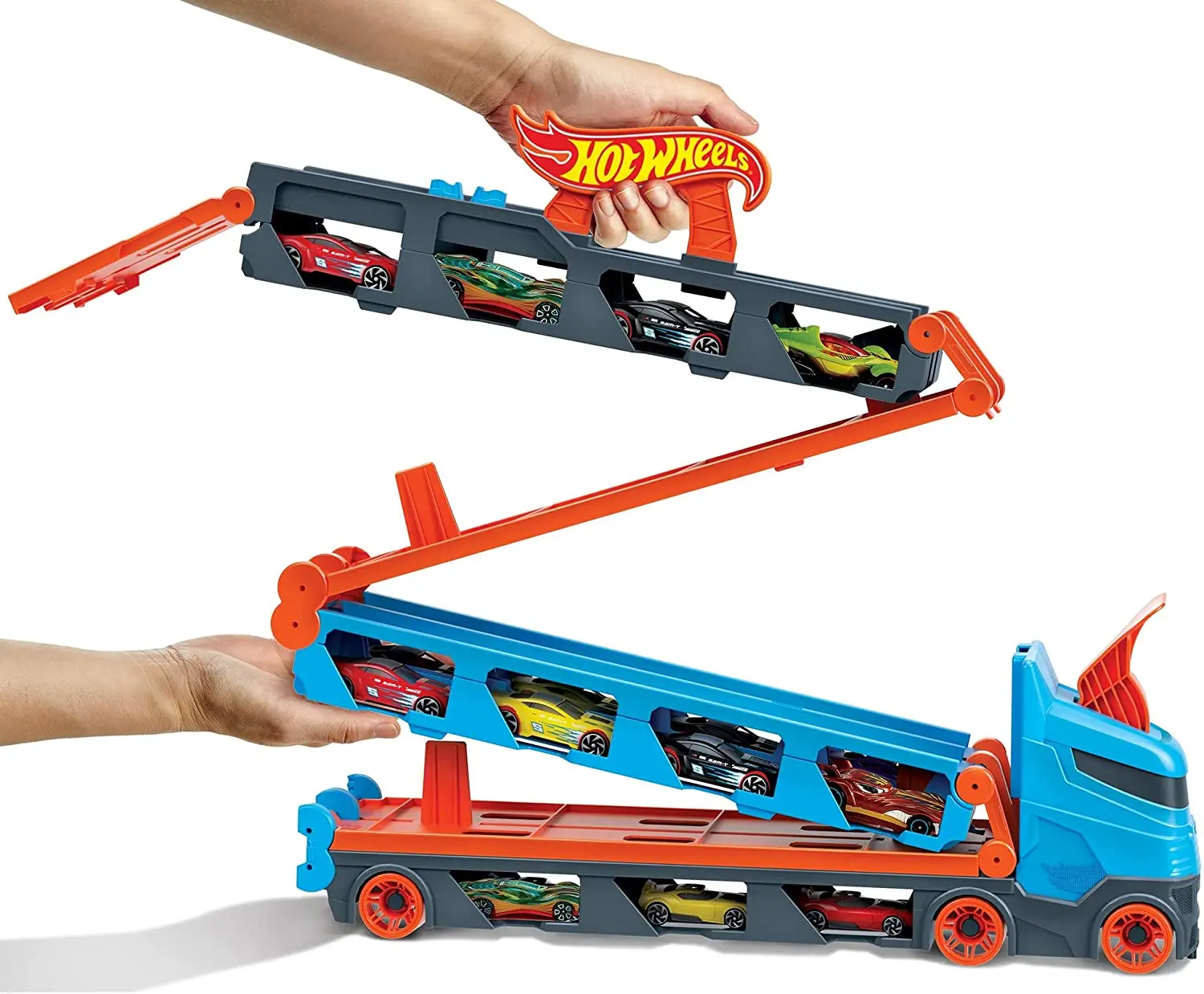 Hot Wheels City Speedway Hauler transporte de almacenamiento para niños, pista de arrastre Convertible, juguetes para niños, regalo de cumpleaños,