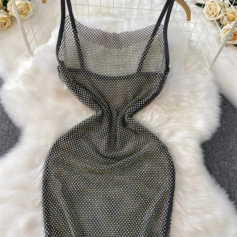Hochwertige Damenbekleidung Strandmode Urlaub Diamant Sexy Spaghettikleid Damenkleidung Camisole Nachtclub Sommerkleider – Detail 3