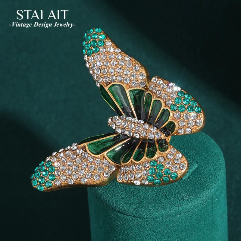

Vintage Large Butterfly Rings For Woman Rhinestone Green Enamel Gold Color Luxury Designer Jewelry Women Party Accessories 2025