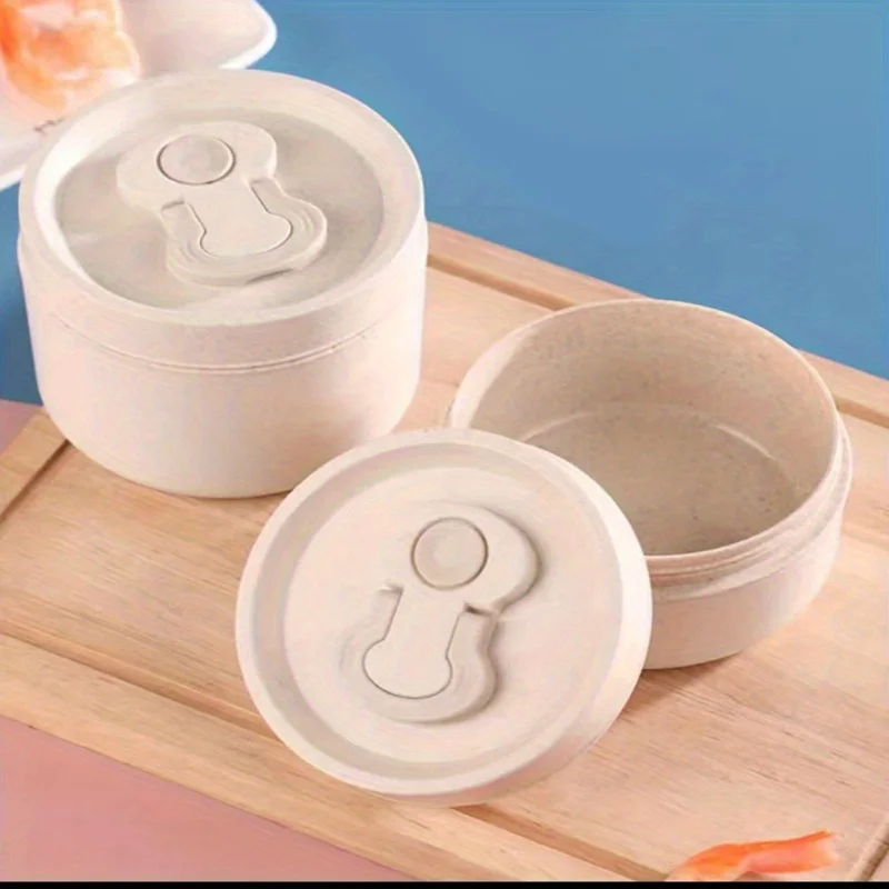 Lunch Boxes, Beige Lunch Box with Lid, 450ML/15.22oz, Microwaveable Portable Children's Lunch Box Round Hand-held Lunch Box