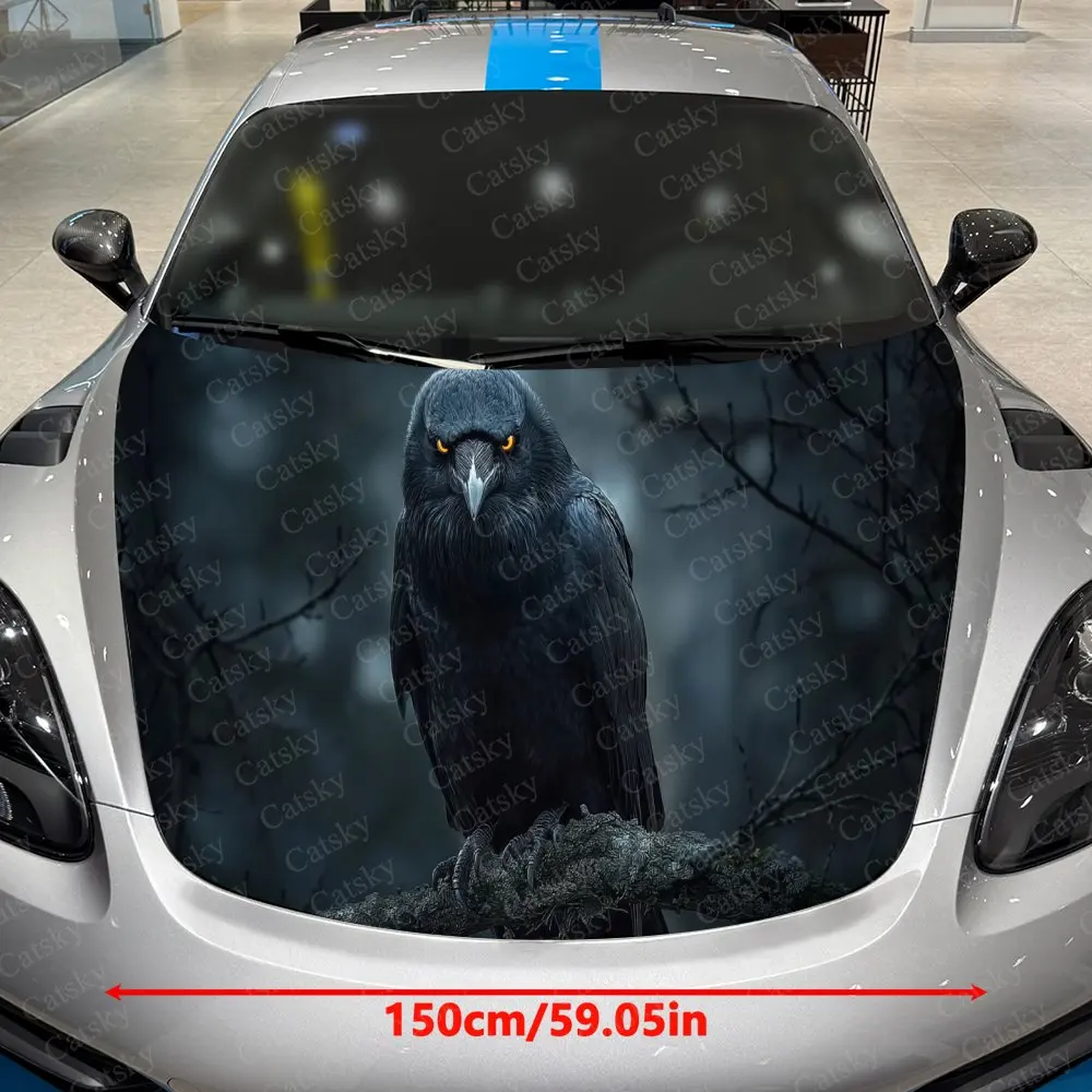 Flame-Pupil Raven Car Vinyl Wrap, PVC Waterproof Car Hood Sticker, Self-Adhesive Scratch-Resistant Stickers for Engine Cover