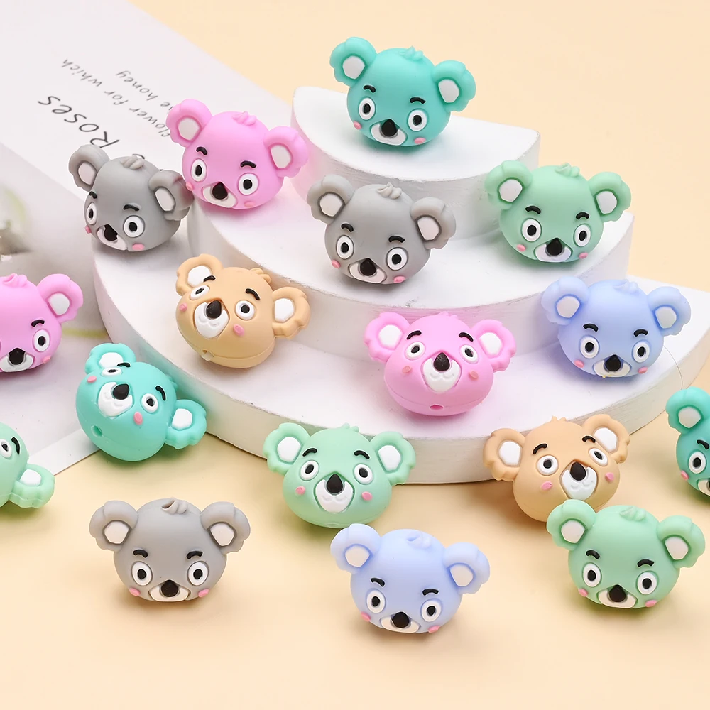 6 個のカラフルなシリコーンビーズリトルベア型ビーズ食品グレードのシリコーンビーズ Diy のためのユニークなおしゃぶりチェーンジュエリーアクセサリー