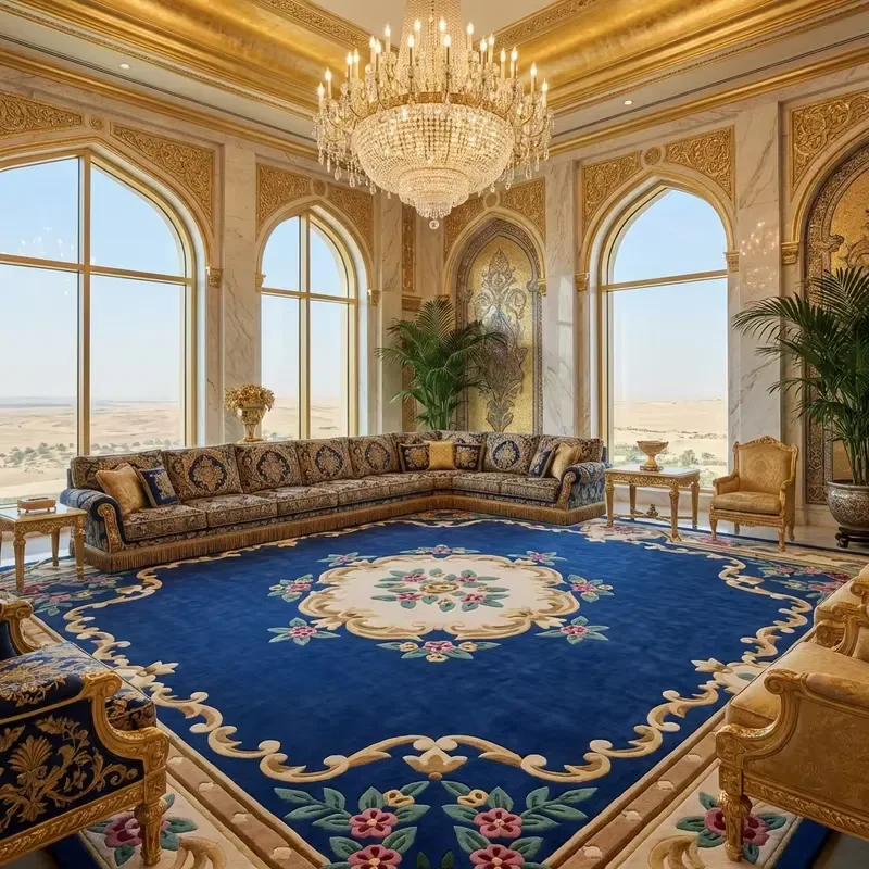 Modern Abstract Wool Silk Rug Handmade Large Floor Carpet for Living Room Palace Corridor Decoration High Quality Area Mat