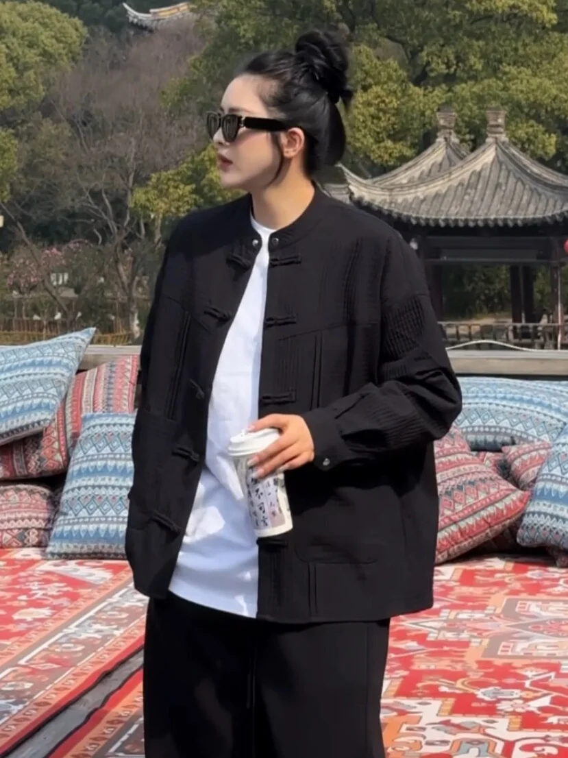 قميص جديد على الطراز الصيني بياقة واقفة للرجال والنساء موضة الربيع ريترو يناسب جميع الملابس الخارجية للأعمال الرجل البوليستر ...