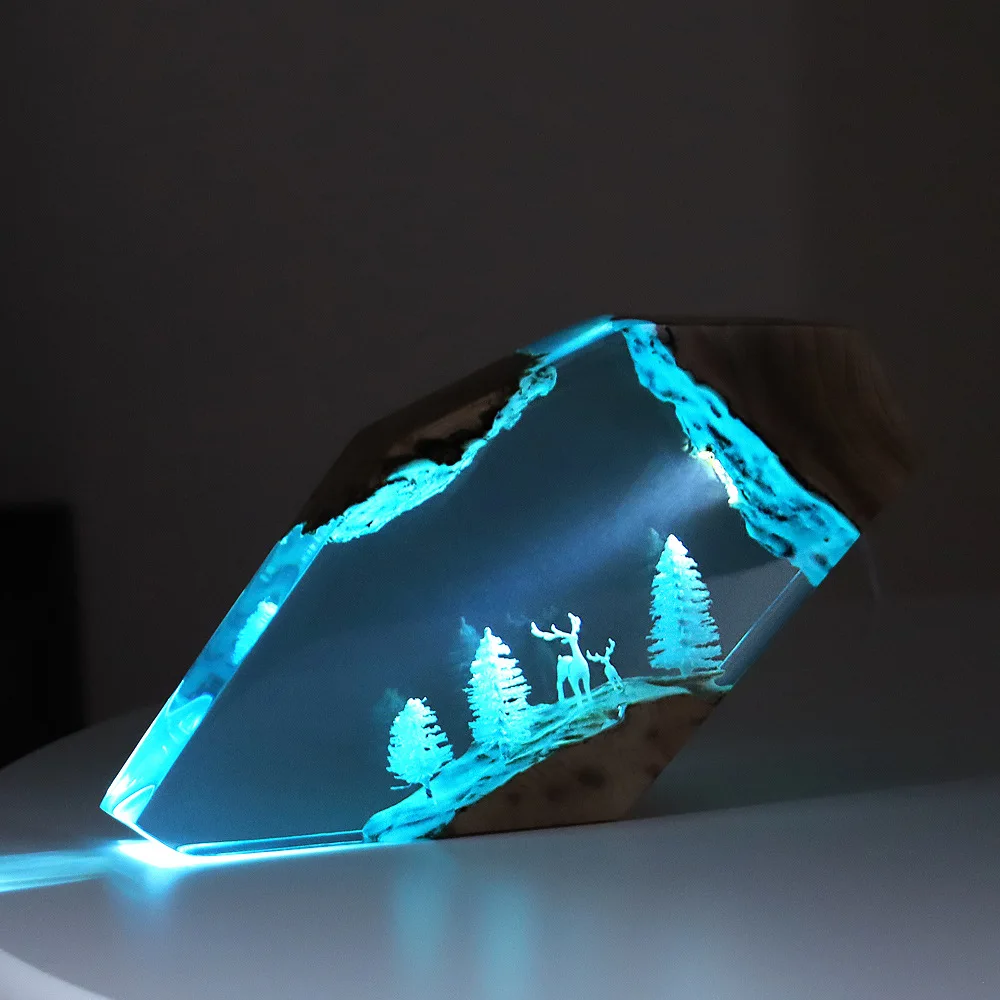 Lampe de Table en Résine avec Motif de Cerf Blanc, Veilleuse à Thème Poulpe, Charge USB, Art Créatif, Décoration