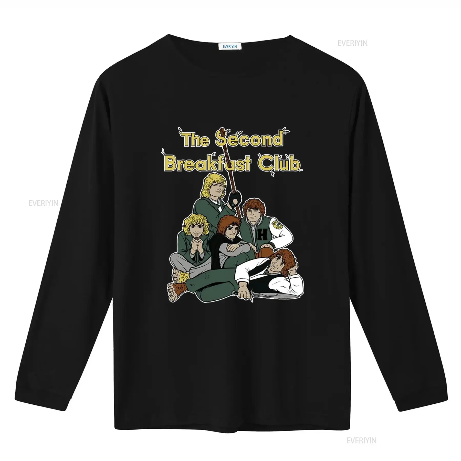 The Second Breakfast Club LOTR Hobbits Parody Black T Shirt vintage Washed Casual Unisex Stretched Soft graphic Stylish