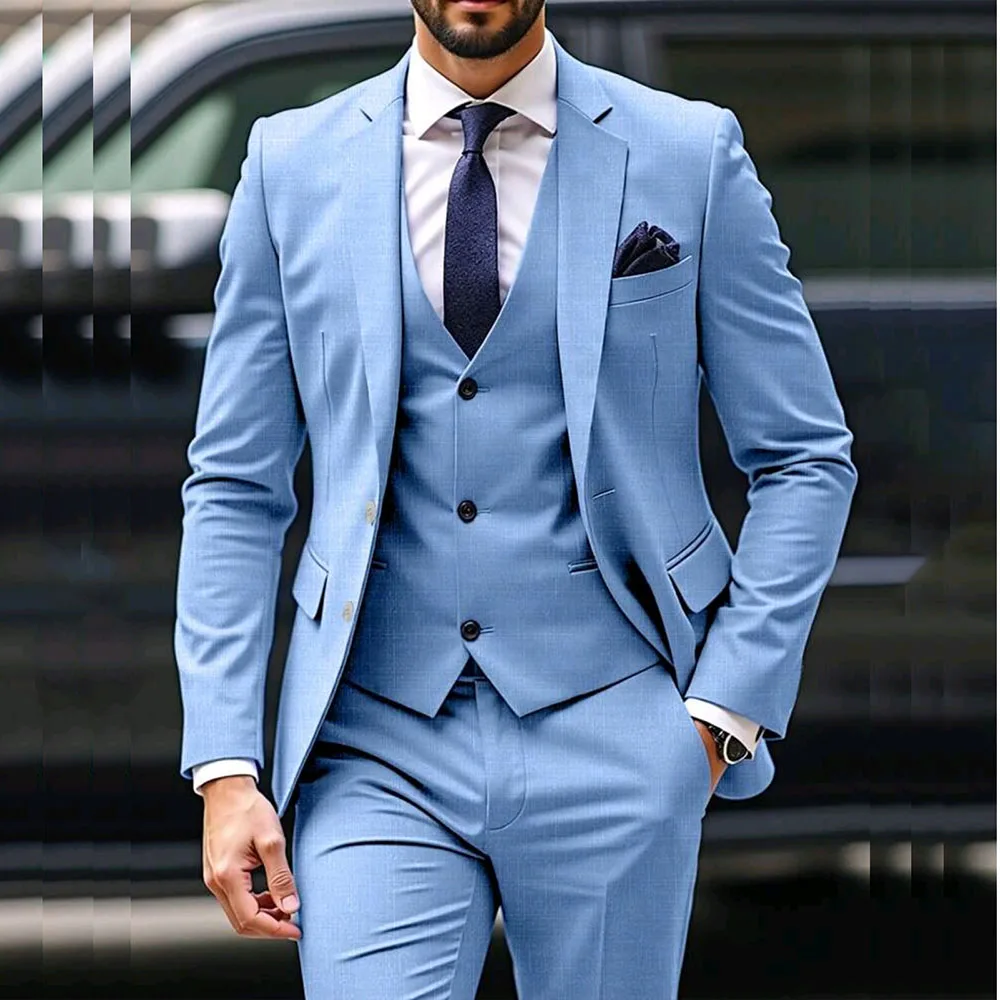 Bespoke Men's Suits Elegant Wedding Groomsmen Male Clothing Single Breasted Notch Lapel Slim Fit 3 Piece Jacket Pants Vest Terno