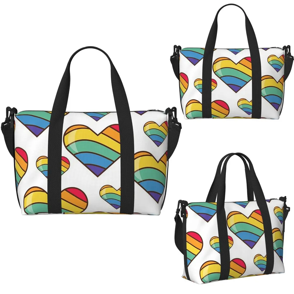 حقيبة سفر للشاطئ من Love Wins Pride Rainbow Hearts ذات سعة كبيرة لصالة الألعاب الرياضية والنساء حقيبة كتف واق من المطر للتسوق #4