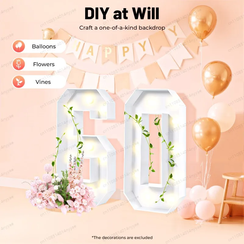 30/40/50/60 Light Up Numbers, 100cm Birthday Party Decoration, Party Decoration Anniversary Decor DIY Kit
