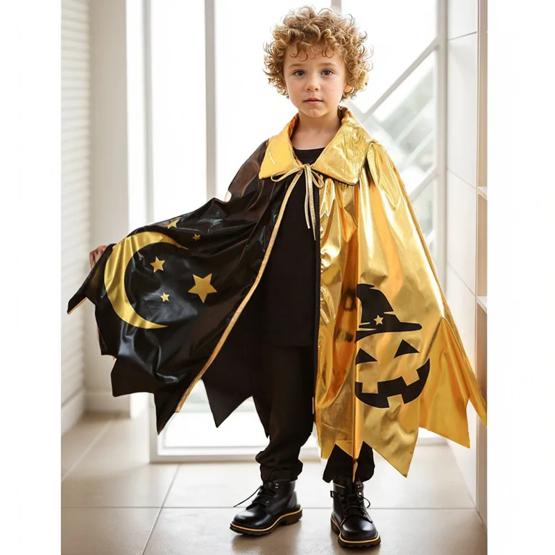 2024 Halloween Children Witch Cloak+Hat 2pcs Magician Print Party Cosplay Costumes for Kids Boys Girls Holiday Decoration Sets