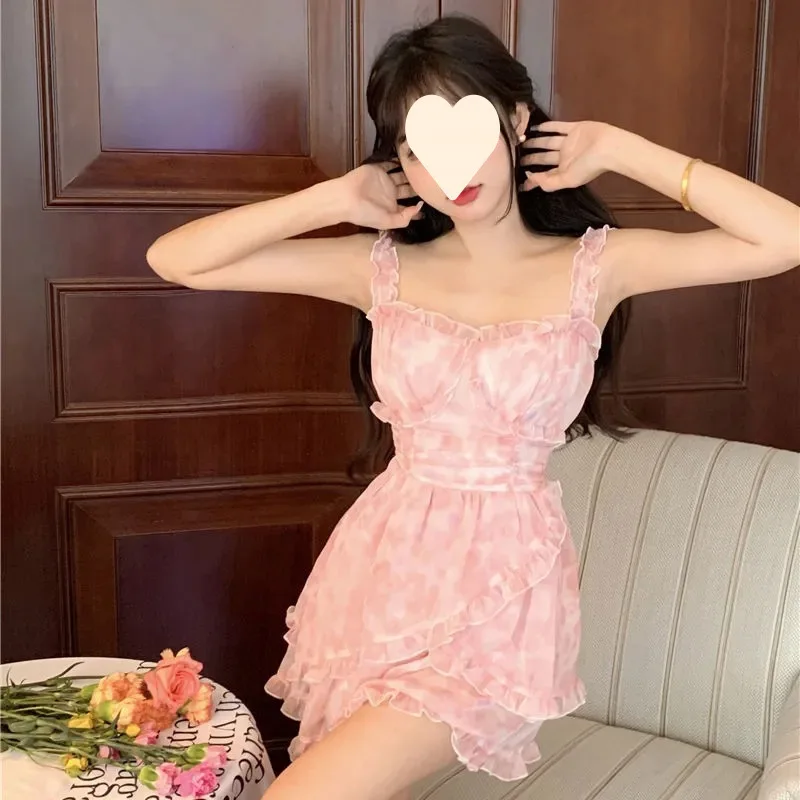 Fashion Summer Floral Camis Short Dresses Women Sexy Camisole Mini Dress Silm Fit Print Fairy Shirt Coquette Casual Y2k Clothes