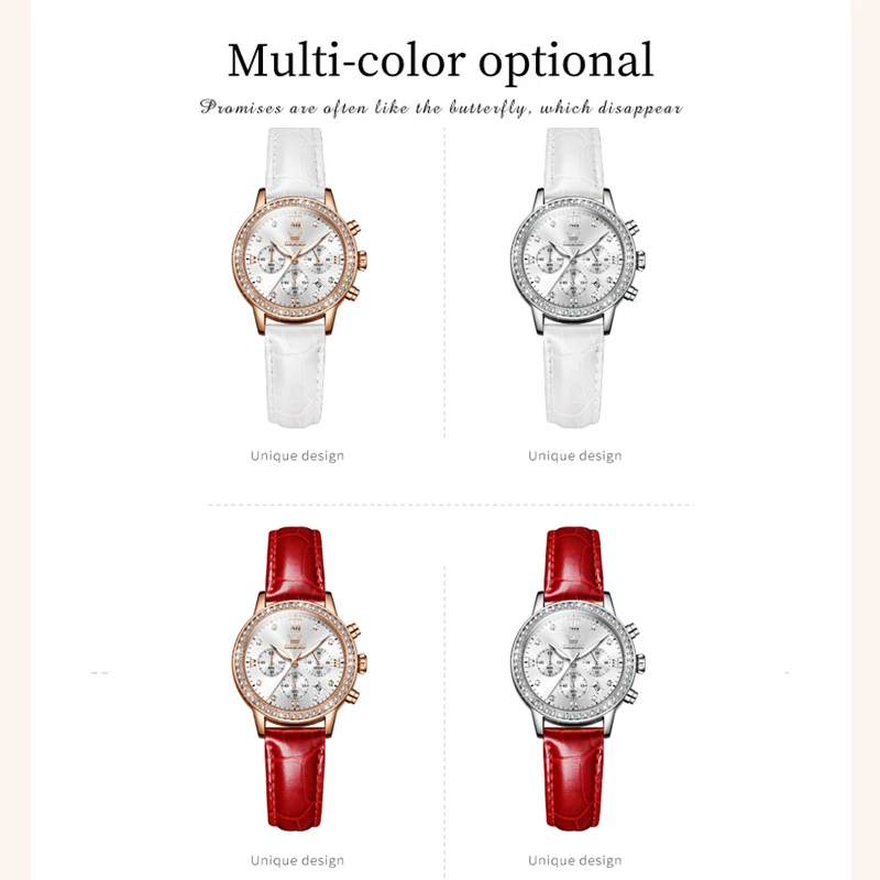 OLEVS 9933 Womens Watch Original Brand Diamond Ladies Quartz Wristwatch Waterproof Luminous    Leather Strap Multifunction Watch