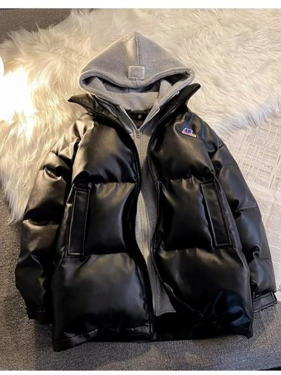 Мужское свободное пальто из теплого хлопка с капюшоном из искусственной кожи, осень-зима, модная брендовая хлопковая верхняя одежда