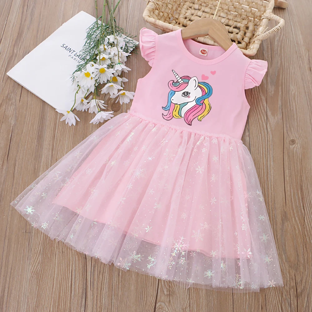 New Kids Clothes Summer Girls Dress Short sleeves Princess Dress For Children Baby Birthday Party Clothing Unicorn 2-8Y