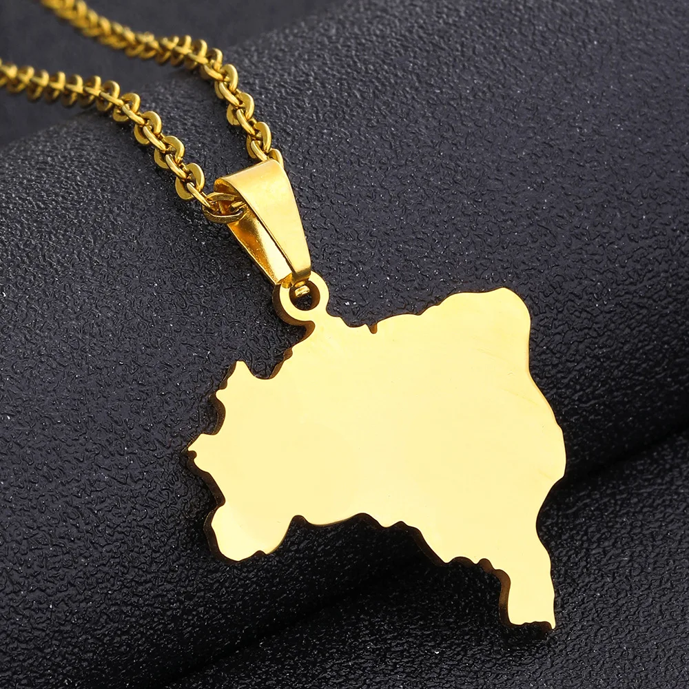 2024 new fashion stainless steel glossy Brazil map pendant necklace temperament everything collarbone chain birthday anniversary