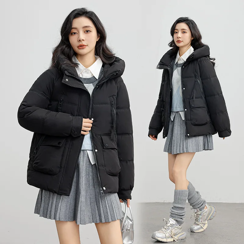 Women's Short Loose Hooded Warm Down Cotton Jacket Trend High Quality Parkas