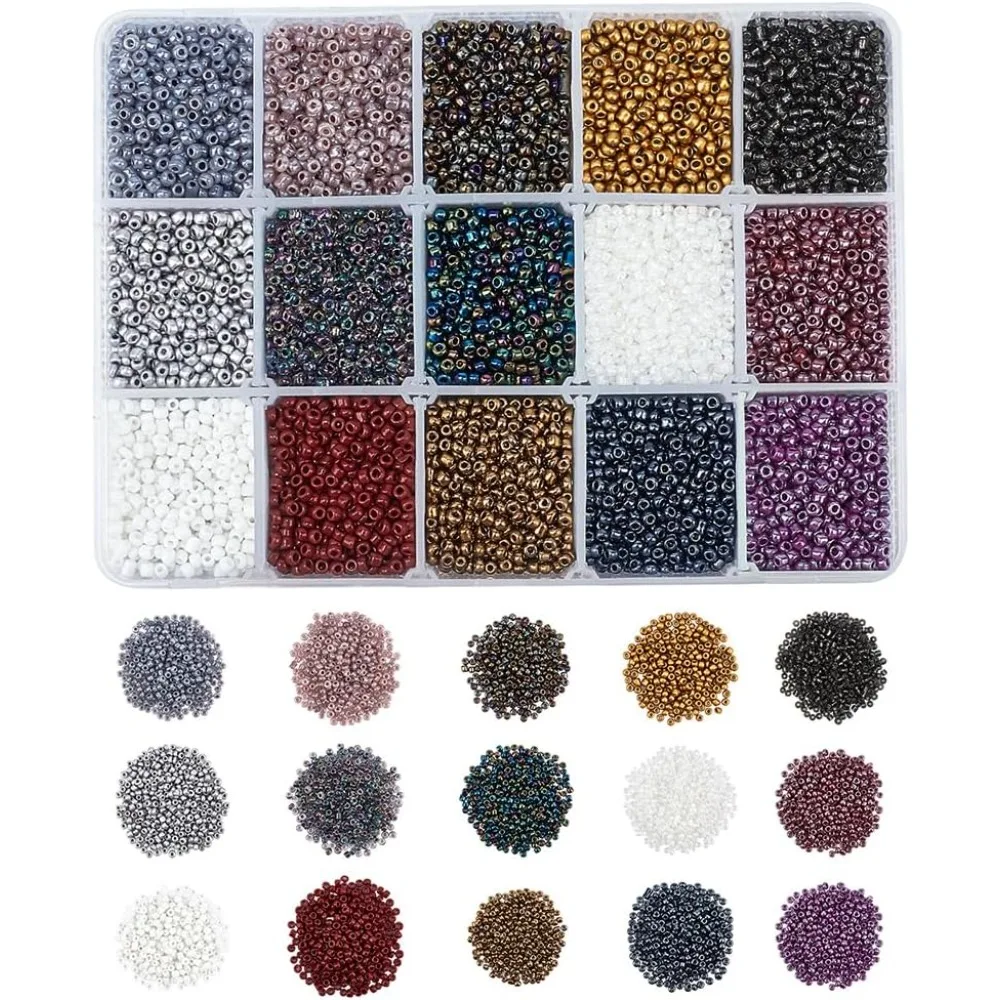 300G 2mm Glass Seed Beads Tiny 15 Colors Small Pony Beads Mini Spacer Beads for DIY Craft Bracelet Necklace Jewelry Making