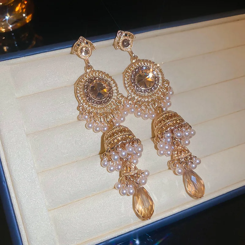 Women's Vintage Blue Water Drop Crystal Clip Earrings