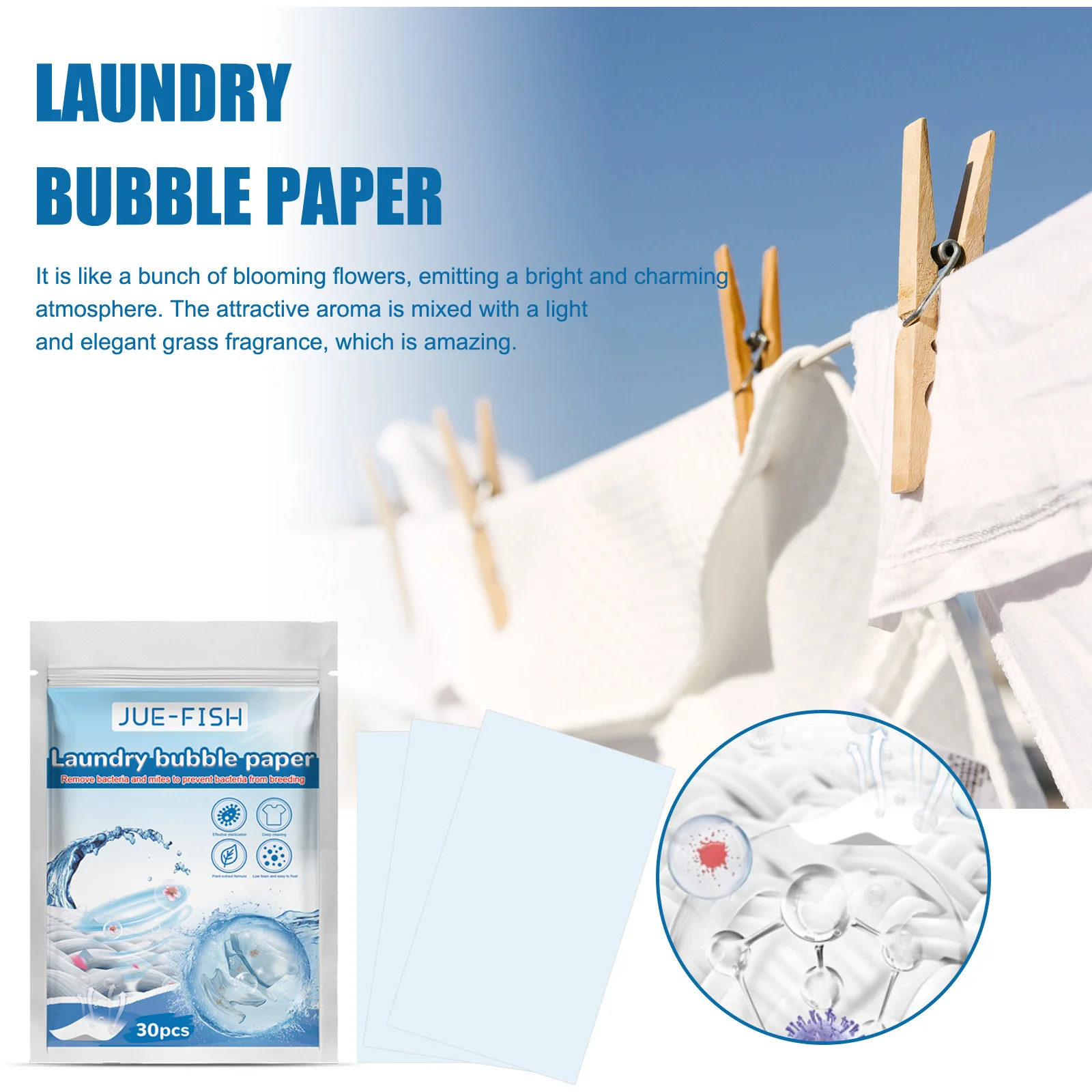 Plastic-Free Laundry Detergent Sheets Laundry bubble Paper Biodegradable Cleaning Strips for commercial /laundry room