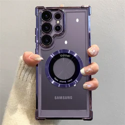 Plating Magnetic Transparent Phone Case For Samsung Galaxy S26 S25 S23 S24 Ultra S22 Plus FE Note 20 S21 Shockproof Back Cover