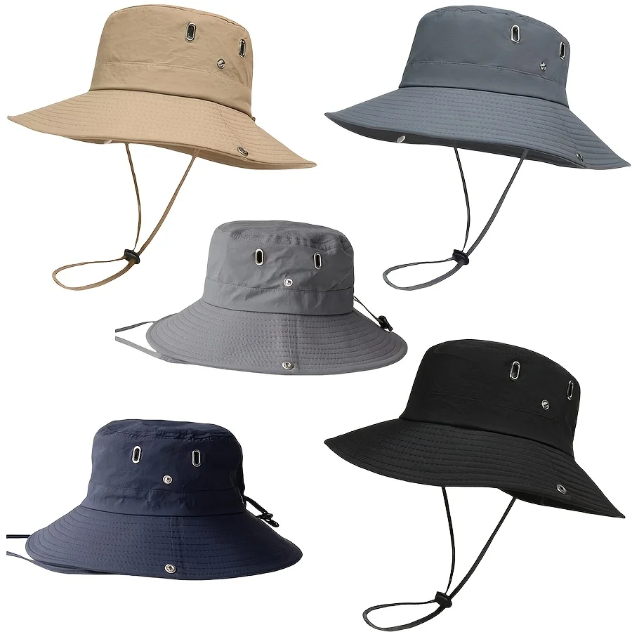 1pc Unisex Outdoor Sun Hat - Wide Brim UV Protection Foldable Safari Hat for Hiking, Fishing, Camping, Beach, All-Season