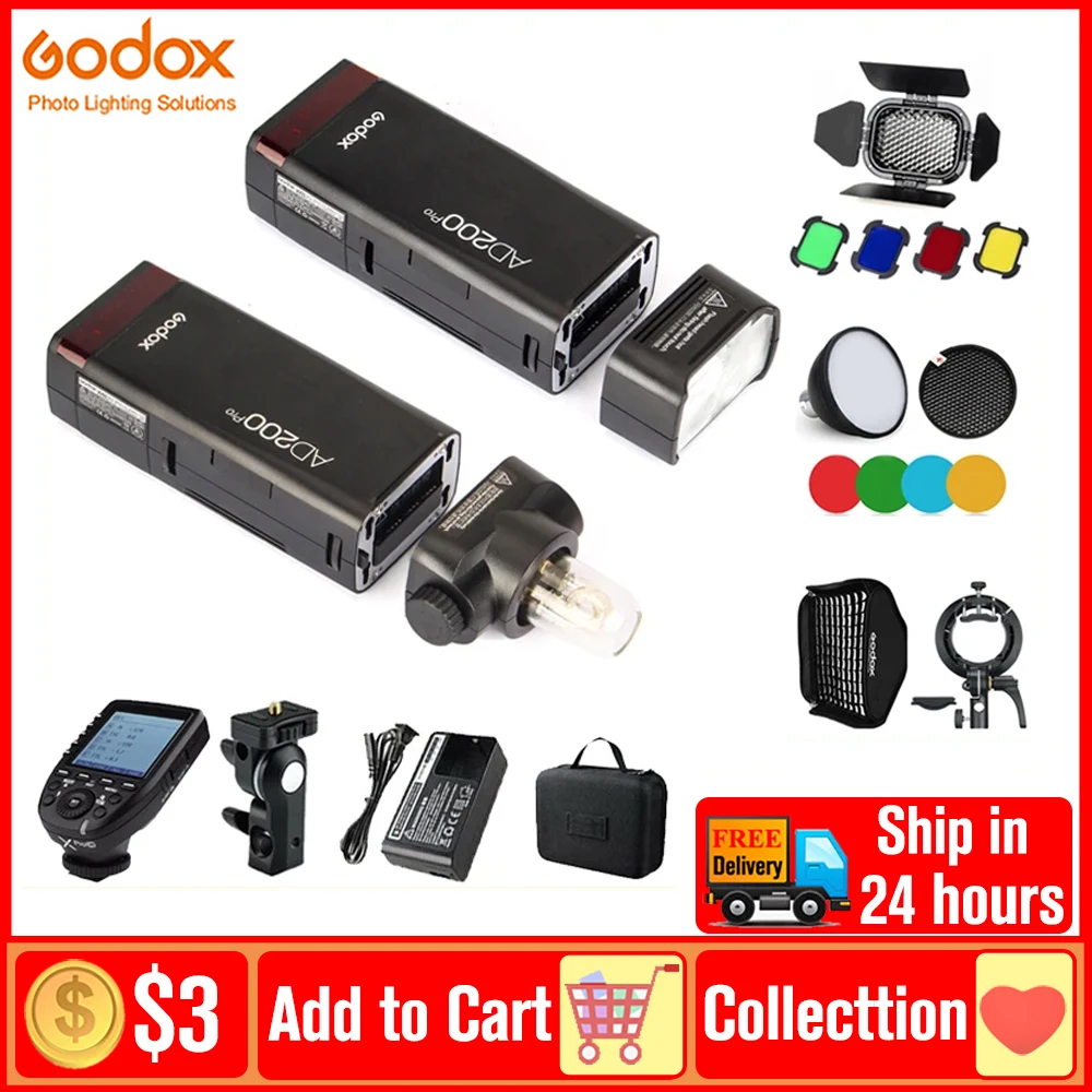 

Godox AD200Pro AD200 Pro TTL Flash Light 2.4G 1/8000 HSS Outdoor Speedlite Flash Strobe for Canon Sony Nikon Fuji Olympus Pentax