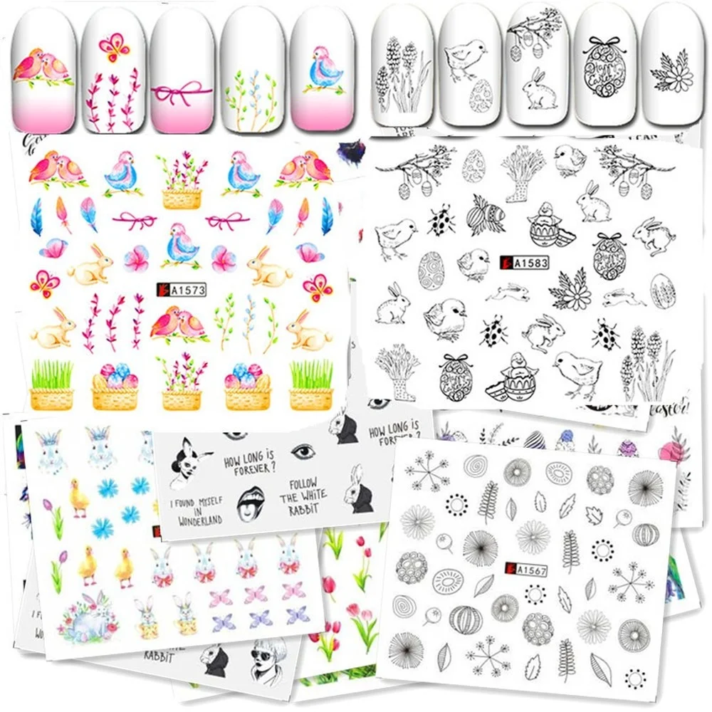 50pcs ผีเสื้อสติกเกอร์เล็บงูคริสต์มาส Elk ฮาโลวีน JOKER Charm Decals Eye ผลไม้ดอกไม้ใบตกแต่งเล็บ