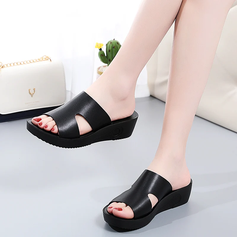 2024 New Fashion Summer Women\'s Sandals Luxury Wedges Slippers Black Platform Shoes for Women Shoes Zapatos De Mujer