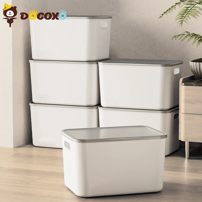 4pcs Stackable Storage Bins with Clear Black Lid Plastic Closet Organizers Box for Home [Size]