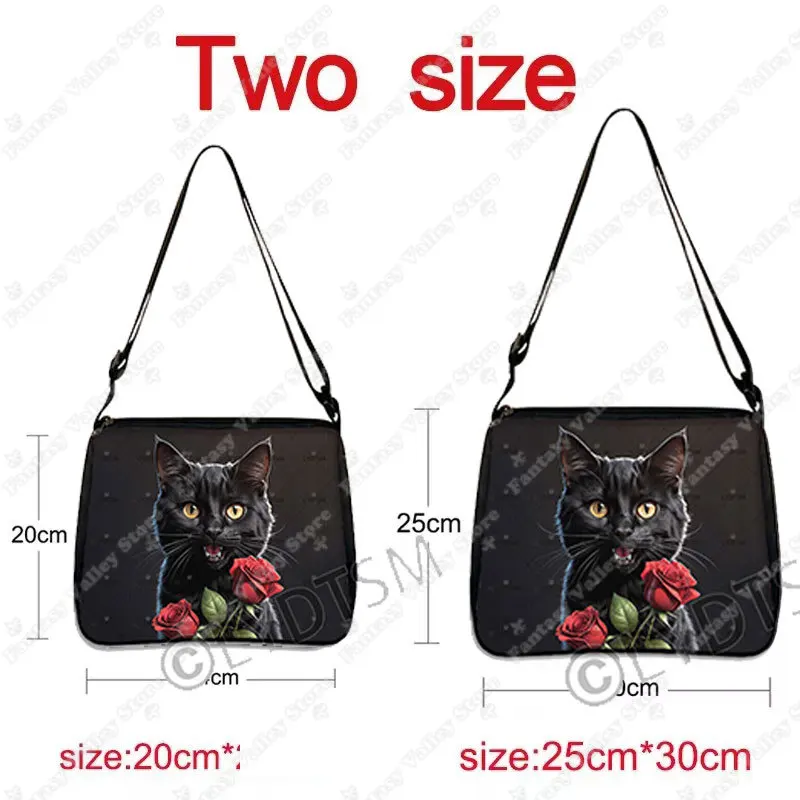 Fantasy Magic Cat Print Crossbody Bag Kitten and Roses Skull Messenger Shoulder Bags for Travel Women Handbag Phone Purse Holder