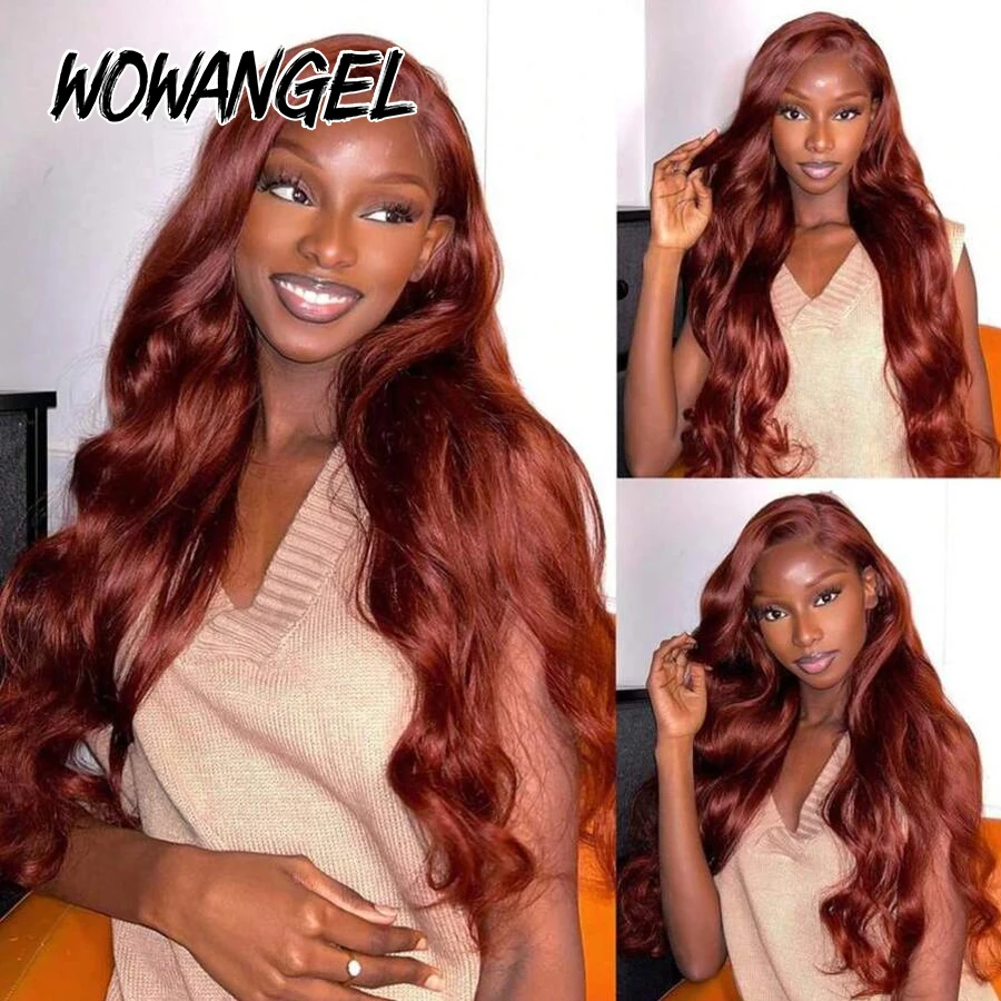 Pre Everything Rotbraune Perücke aus Echthaar, Body Wave, 13x6 HD Lace Frontal Perücken mit Baby Hair, vorgezupft CS33 # Farbige Perücken – Detail 6