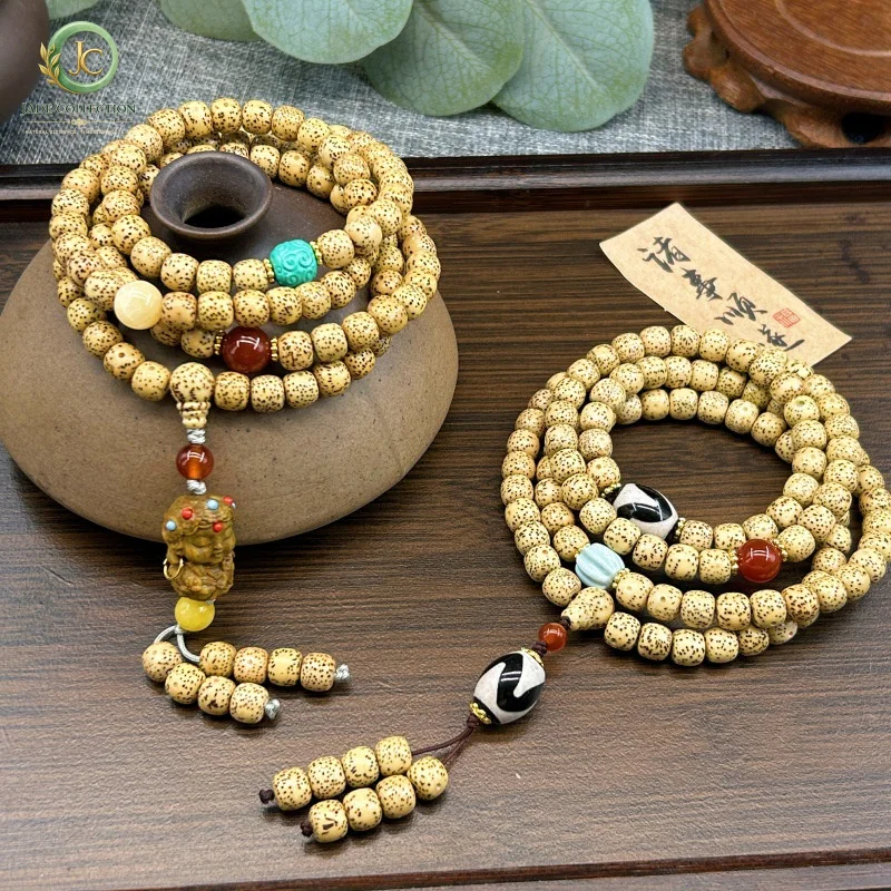 Hainan Golden Seed Weathered Old Material Star-Moon Bodhi Bracelet108Chicken Oil Yellow Bodhi Seed Bead Bracelet
