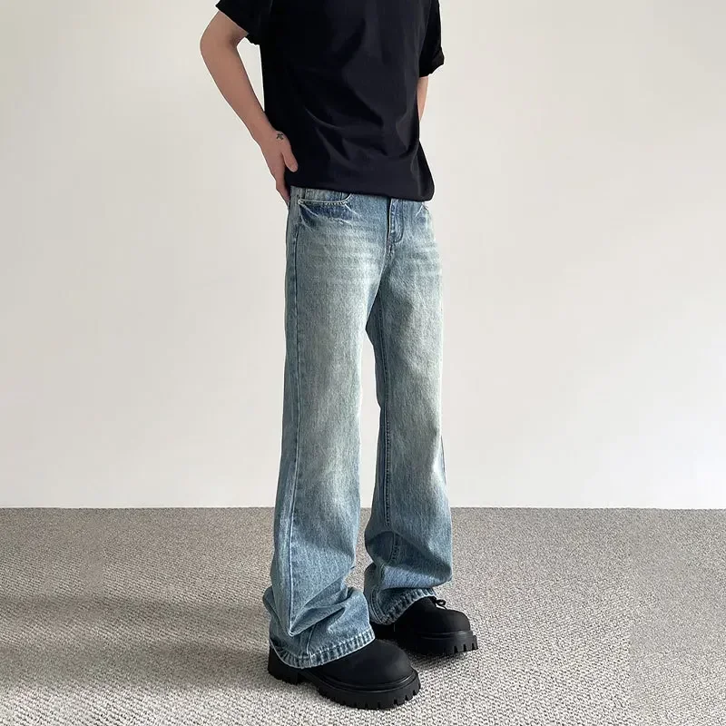 

American High Street Distressed Washed Jeans, Trendy New Style Straight Tube with Slight Flare Long Trousers for Men.