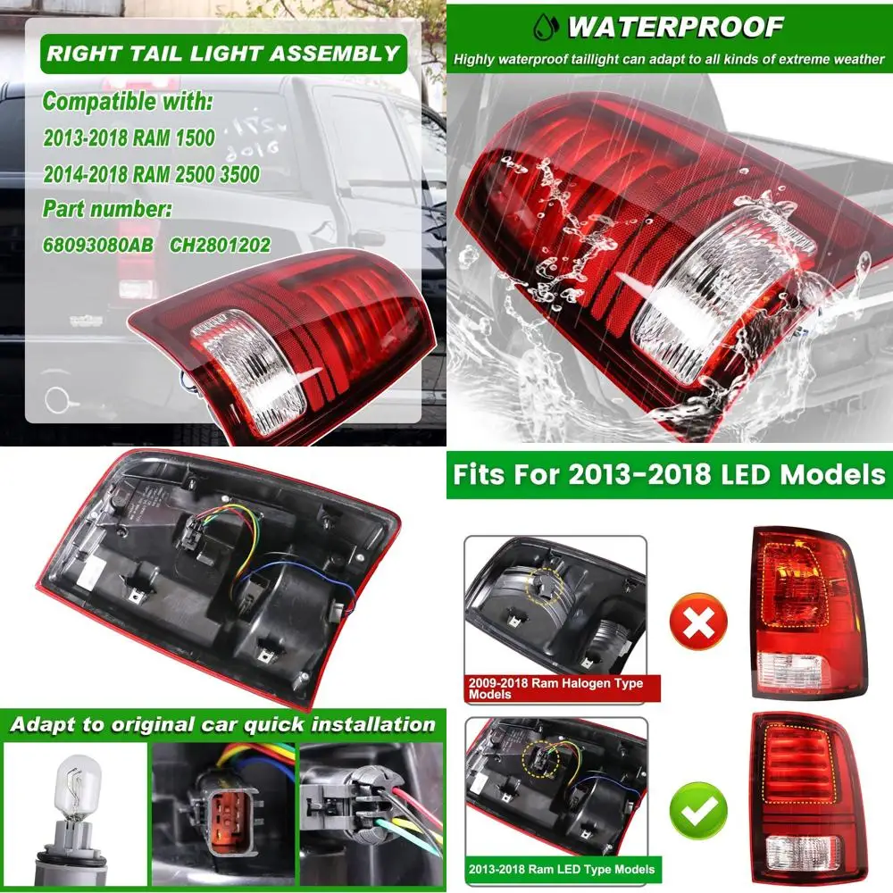 

2013-2018 Ram 1500 & 2014-2018 Ram 2500/3500 Right Side Red Lens LED Tail Light Assembly with Bulb