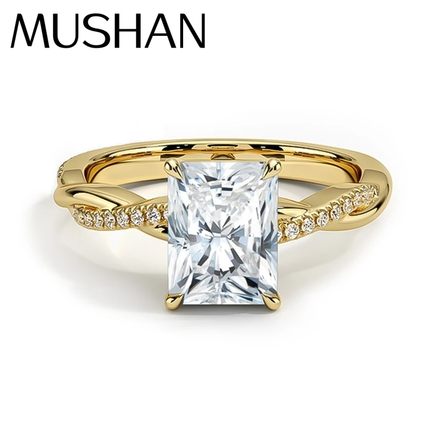 

MuShan Brand Jewelry 925 Sterling Silver Ring Round Moissanite Christmas Ring for Mom 18K Real Gold Plated MST Patent Jewellery